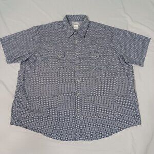 Wrangler Wrancher Shirt Mens Blue Size 3X Big Geometric Print Pearl Snap Western